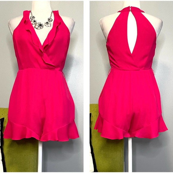 Express Pants - Express Bright Pink Ruffle Sleeveless Romper 2